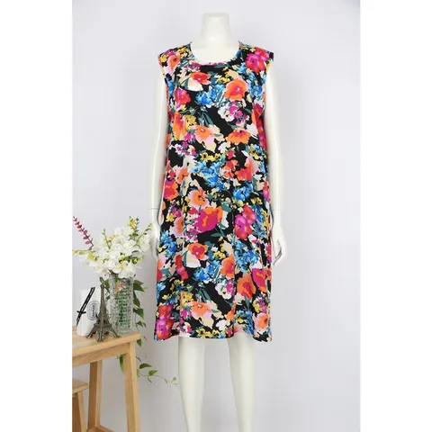 인견하우스 풍기인견 여성 홈웨어 인견실내복 인견A라인원피스-큰꽃 혼합칼라, 소(66)