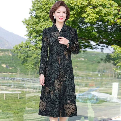 엄마 원피스 중년 옷 50대 빅사이즈 외출복 롱 마실갈때 40대, 2XL 52.5-6..., 그린