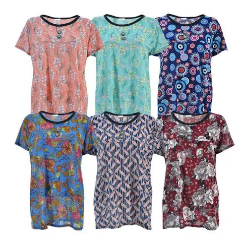 여성 여름 반팔 시원한 패턴 티셔츠 냉장고티 면혼방 스판 큐빅 중년여성 엄마 할머니옷 아줌마옷, FREE, 랜덤