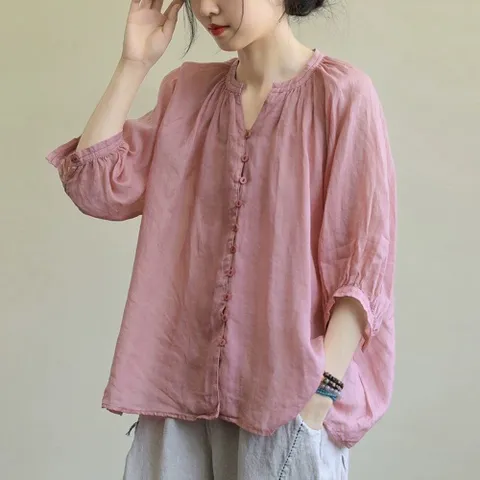 아사면블라우스 여성 브라우스 면 루즈핏 시원한 베이직