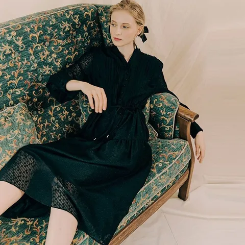 까사렐여성핀턱장식자카드원피스 WWOP2C01, 055, BK