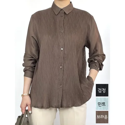 홍승애풍기인견 / 인견 블라우스 / 인견 셔츠 / A플리츠 블라우스(블랙 브라운 민트), 66, 민트