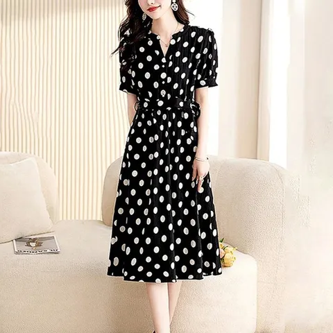 도트시어서커 원피스+벨트 캐주얼원피스 쉬폰원피스 엄마옷 임산부여름원피스 봄원피스 여름원피스 가디건, 블랙, 2LX(77)