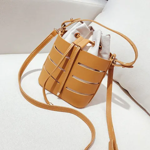 블루버킷 복조리 캔버스 가죽 버킷백, 카멜, W 170mm x ...