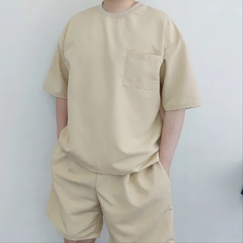 남자 커플 여름 시어서커 반팔 반바지 트레이닝복 세트 셋업