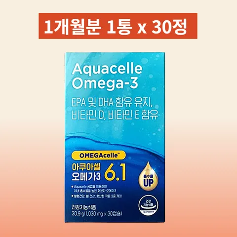 뉴트리원 아쿠아셀 오메가3 6.1 체내흡수율 6.1배 생체이용율 높은 저분자 오메가3 혈행관리 눈개선 건강기능식품, 30정, 1개