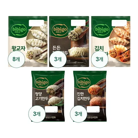 [비비고][CJ제일제당] 만두5종 20봉세트(왕교자8봉+김치왕교자3봉+든든한섬만두3봉+청양고기만두3봉+진한김치만두3봉)