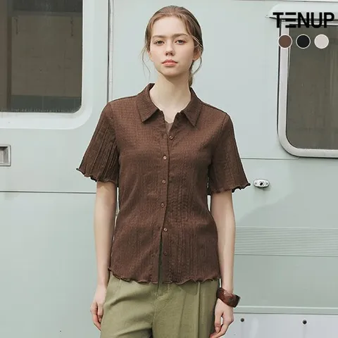 ● 26SS 텍스쳐 플리츠 반팔 블라우스 3종