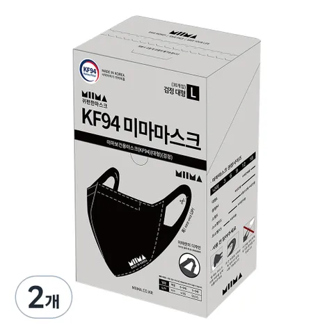 미마마스크 보건용 마스크 대형 KF94, 30개입, 검정, 2개