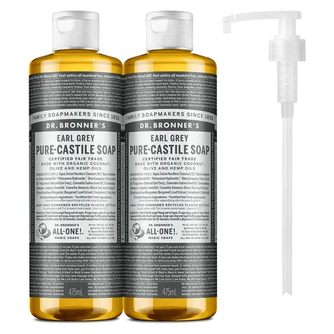 닥터브로너스 얼그레이 퓨어 캐스틸 솝 페이스앤바디워시 475ml x 2p + 펌프 세트, 475ml, 1세트