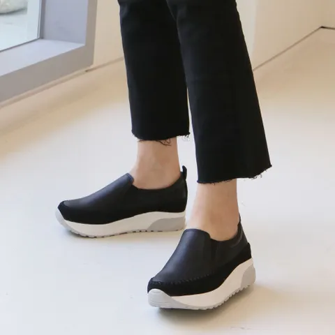 여성용 델리나 키높이 통굽 슬립온, 블랙, 245