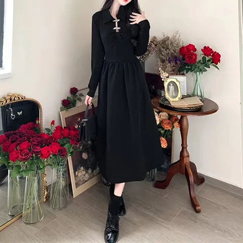 레몬소울 레리안 주얼리 장식 카라 원피스 07320, 블랙, M