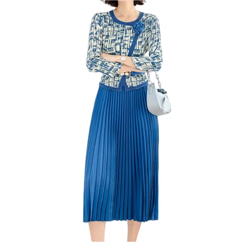 50대중년여성원피스 투피스형원피스 60대하객룩 벨티드 플리츠, 브라운, 88