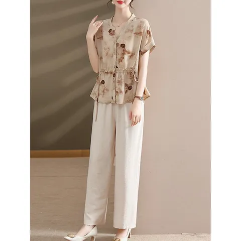 couyor 엄마여름옷 상하의세트 엄마옷티셔츠 엄마여름옷 중년 엄마 여름옷 티셔츠, 오렌지, 5XL