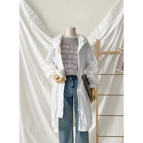 데이트샵 / 여성바람막이롱점퍼 롱윈드후드야상 여성롱사파리 바스락점퍼 TOP매장인기상품, 아이보리