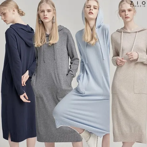 지오송지오 후드 니트 원피스, 스카이블루 77