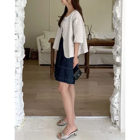 루즈핏 브이넥 반팔 여름 트위드자켓 (66 77 88 99 빅사이즈 가능)