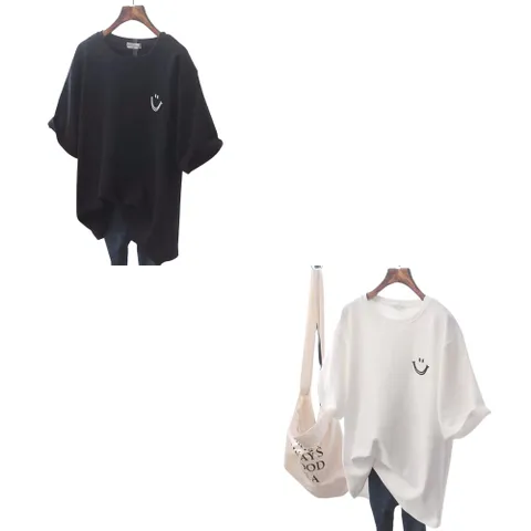 여성 반팔 티셔츠 2종 세트 RKT, OVER, 블랙+화이트