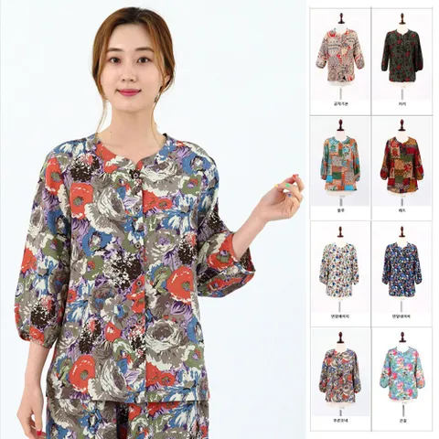 인견 칠부상의 날염 인겨옷 엄마옷 인견 블라우스 할머니옷 중년여성옷, 큰꽃, 77