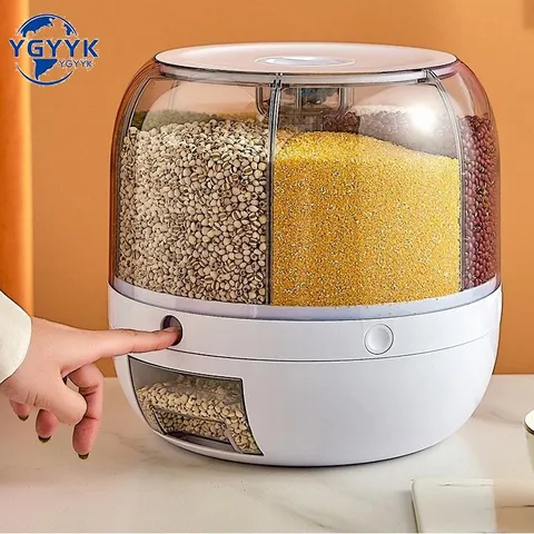 YGYYK 360도회전쌀통 무선진공쌀통 잡곡보관통 쌀독 잡곡통 쌀통 회전쌀통 잡곡보관함, 24 x 27cm, 흰색 12kg 수납...