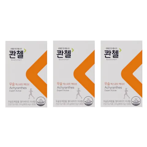 관절엔 콴첼 850mg x 30정 우슬복합물 콴첼 우슬 엑스퍼트 액티브 비타민D K 아연 망간 5중기능성 1일섭취량 100% 무릎 관절 연골 영양제 식약처 개별인정 획득 우슬 우술, 30정, 3개