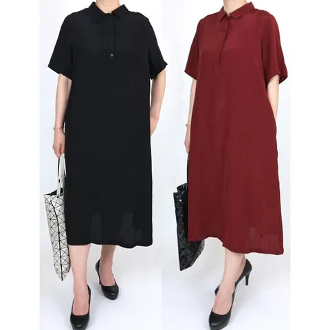 신바람풍기인견 2024신상 냉감 칼라넥 롱기장 루즈핏 심플 와인색 검정색 카라원피스, 66, 블랙