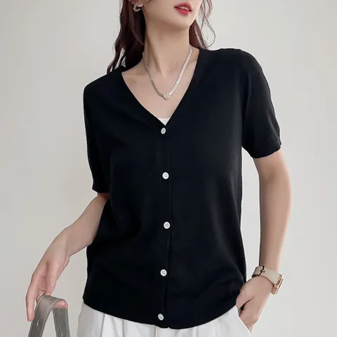 에리페 여성용 소프트 빌리 반팔 니트 가디건, 블랙, M