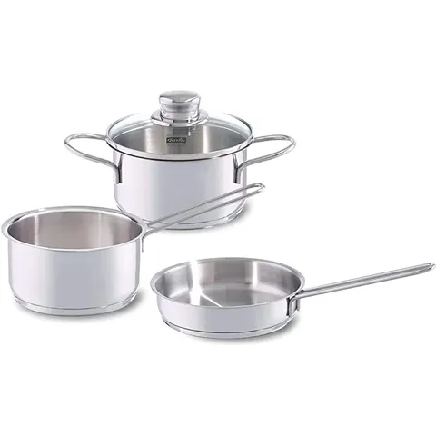 휘슬러 Fissler 냄비 세트 스테인리스 냄비 스낵 세트 가스 불 IH인 캐서롤 소스 팬 14cm 프라이팬 16cm 일본 정규 판매품 083A 실버, 단일색상