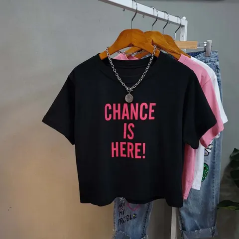 챈스 세미크롭 반팔티셔츠, FREE, 블랙