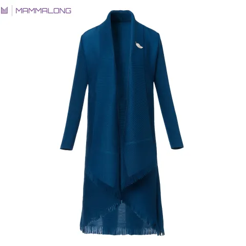 맘마롱 엄마옷 고급 가을 봄 엘레강스 마담 긴팔 원피스 40 50대 중년의류 플리츠 원피스 40 50대 빅사이즈, 블루, 원사이즈