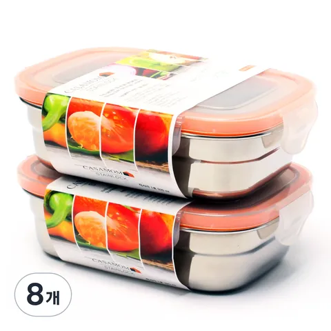 까사맘 스테인레스 스틸 사면 결착 강력 밀폐용기 320ml, 8개