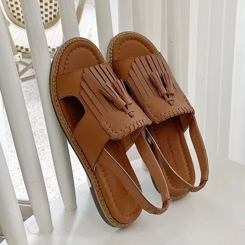 천연 가죽 태슬 스트랩 여자 여름 샌들, 255, 화이트