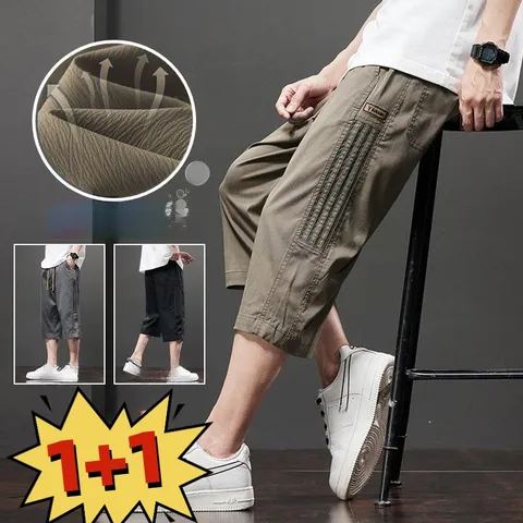 2P 남성용 빅사이즈 7부 스포츠 트레이닝 반바지 아이스 운동복 팬츠RCFFS697257, M 42.5-55K..., 블랙+카키