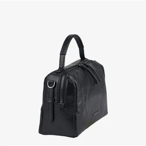 SAMANTHA THAVASA 사만사타바사 유니크 가벼운백 크랙 유광 토트백 Soft 크로스백 Black 롱스트랩 컴팩트 데일리백 가방, 블랙