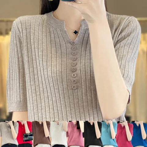 여성 여자 반팔 반소매 민소매 봄 여름 가을 겨울 니트티셔츠 니트 브이넥 v넥 반팔티 반팔티셔츠 여성의류 니트티 기본티 골지 인견 모달 쿨티 쿨티셔츠 린넨티 린넨 라운드 티 티셔츠