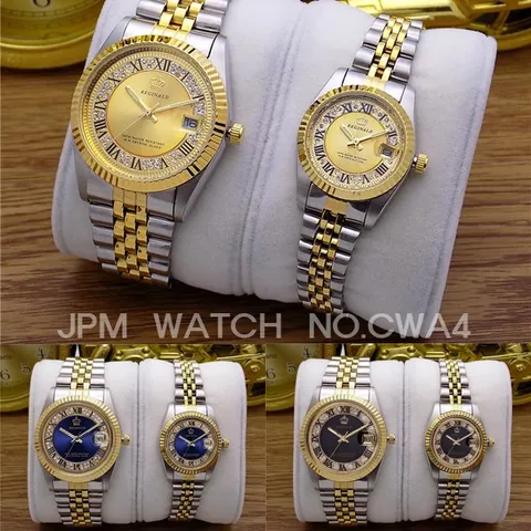 제이피엠 남자 명품디자인 메탈시계 커플시계 금장 큐빅 포인트 CWA-4, 골드/화이트(남성)