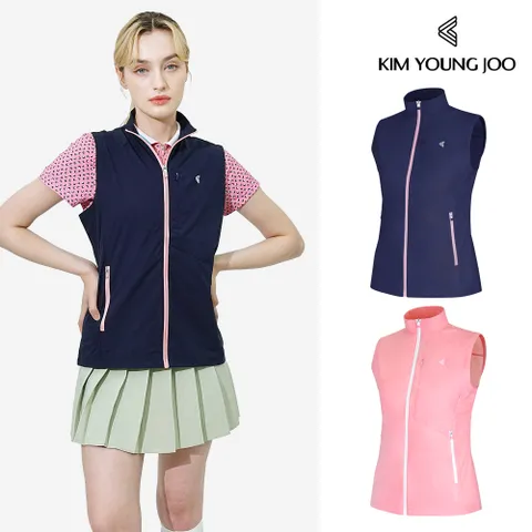김영주 여성 라이트 경량 베스트 / 여자 골프웨어 아웃도어 등산 스판 바람막이 조끼, 핑크, 100