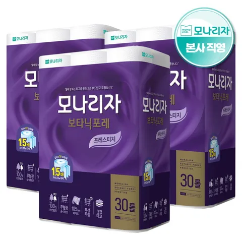 [모나리자] 천연펄프 보타닉포레 프레스티지 3겹 40M 30롤 3팩 (총 90롤) 화장지, 30개입, 3개