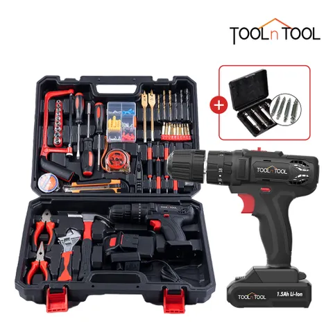 툴앤툴 21V 충전식 무선 전동드릴 수공구세트 80P TNT-HEX21LIS(+볼트리무버 5P) 콘크리트타공 가구조립 커튼레일설치