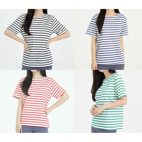 여성 반팔 스트라이프 기본 티 셔츠
