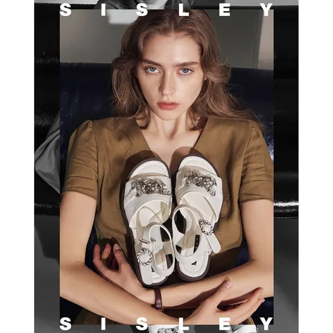 [시슬리] 24 SUMMER 크리스탈 쥬얼 샌들, 245, 크림화이트