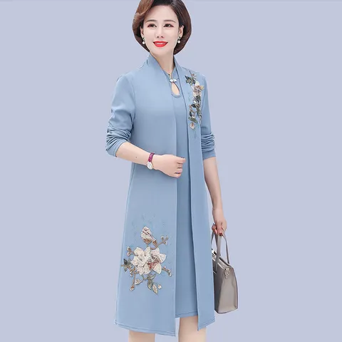 중년 여성 롱 원피스 중년 엄마복 고급 치파오 여성 투피스 원피스