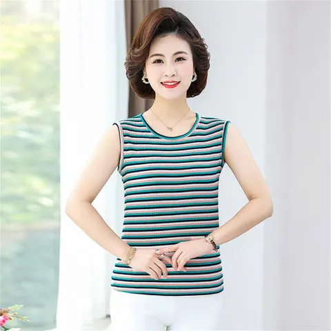besteffie 면 나시 엄마옷 민소매티셔츠 단가라 얇은 실켓면 할머니 홈웨어 나시티 E58