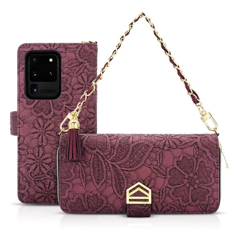 아이수트 갤럭시S24 울트라 시리즈 자수 플라워 지퍼 가죽 지갑형 다이어리 휴대폰 케이스 + 고급 스트랩 2개, 바이올렛(VIOLE..., 갤럭시S24플러스 ...