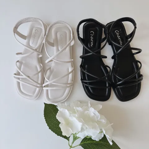 바비슈 데일리 스트랩 밴딩 낮은굽 여름샌들, 블랙, 250