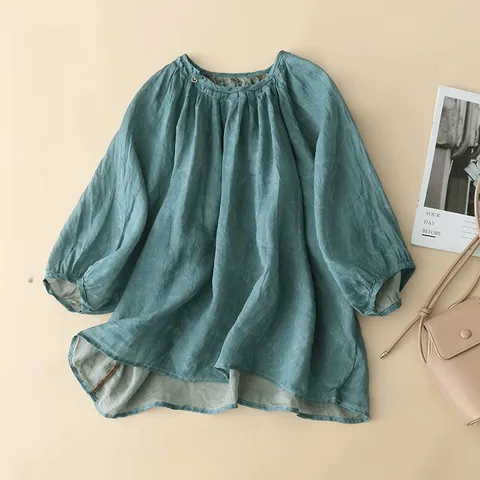 아사면블라우스 셔츠 엄마옷 면 아사코튼 시원한 여름