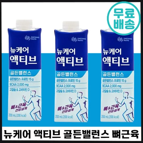 뉴케어 액티브 오리지널(구 골든밸런스) 200ml 30팩 골든밸런스 프로틴 15g BCAA 2 000mg 고칼슘 고비타민D, 200ml, 30개