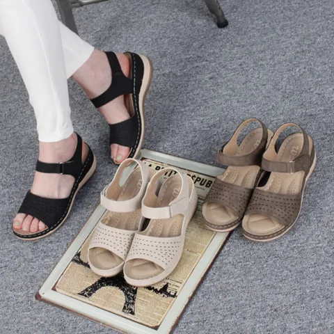 여성 경량 미끄럼방지 무지외반증 통굽 샌들 (5cm), 브라운, 250