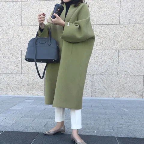 롱코트 오버핏 루즈핏 오피스룩 핸드메이드, 그린, 한 사이즈