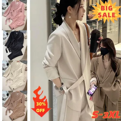 벨트 투피스 정장 여성 정장 세트 여자 셋업 수트 투피스 여성 정장 자켓 루즈핏 정장 재킷